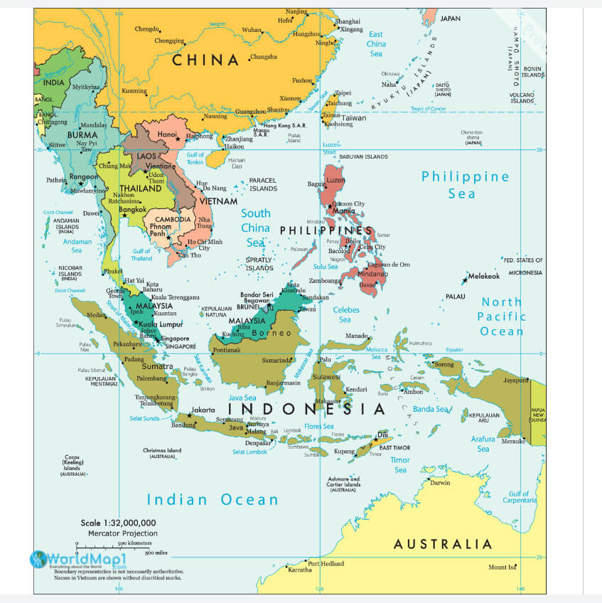 Carte des pays d'Extrême-Orient et de Taiwan